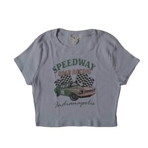 Nikxie Los Angeles Ribbed Short Sleeve Fitted Cropped Graphic Tee Women's Large